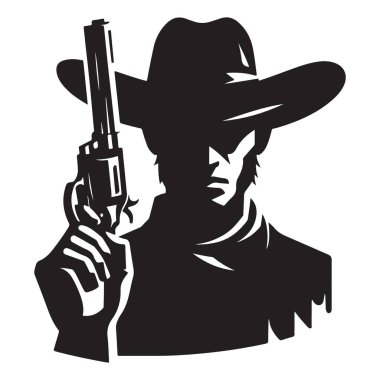 Bir Kovboyun Silueti Tabancayı Göstererek Kanun ve Düzeni Savunmaya Hazır