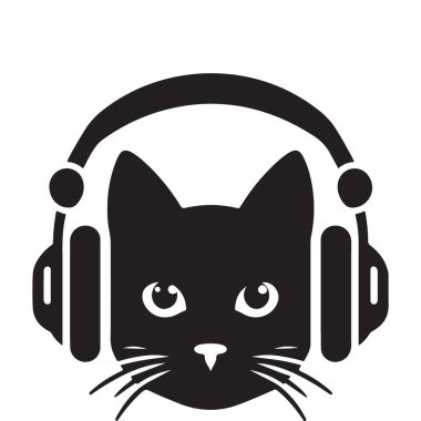 Kedi Kulaklık Giyen Siluet Çizimi Müzikten Hoşlanıyor