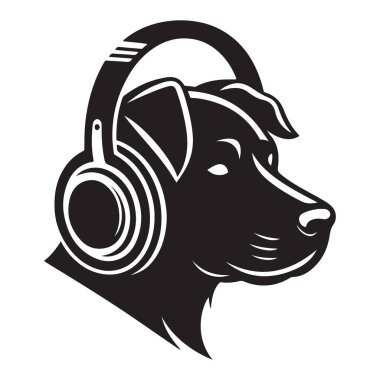 Kulaklıklı Yaratıcı Köpek Müzik Logosu Tasarım Şablonu Dinliyor