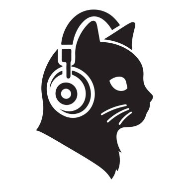 Kulaklıklı Sevimli Kedi Müzik Logosu Tasarımı Konsepti