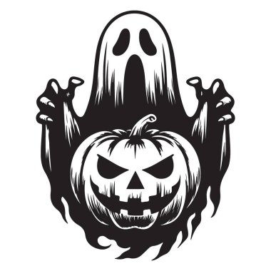 Ürkütücü Cadılar Bayramı Hayaleti Jack O Fener Vektör İllüzyonu Tutuyor