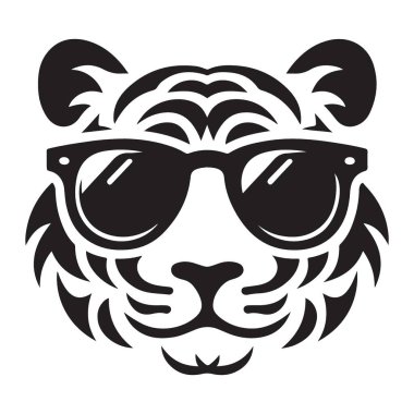 Grafik Tasarım Projeleri için Güneş Gözlüğü Vektör İllüstrasyonlu Cool Tiger