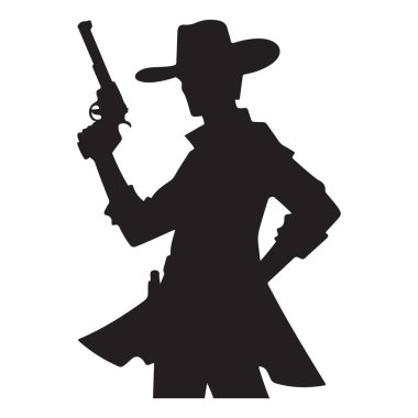 Batı Tema Projeleri için Silah Vektörlü Siluet Kovboyu