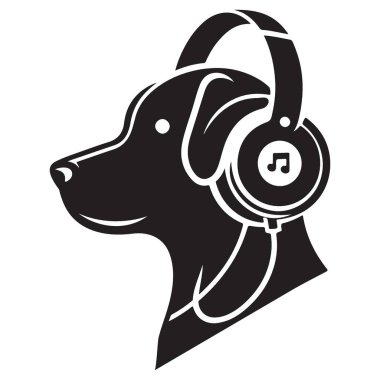 Müzik severler için Moda Köpek Kulaklığı Siluet Vektör Sanat İllüstrasyonu