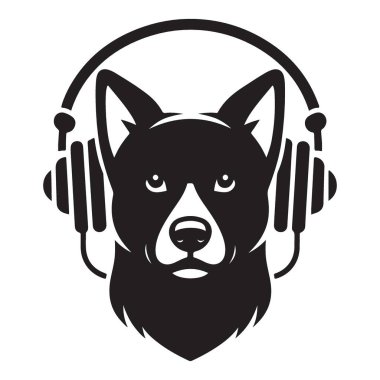 Havalı Köpek Kulaklık Takıyor Siluet Vektör Sanat Çizimi Tasarımı