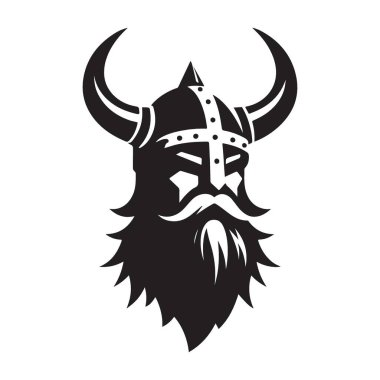 Miğfer ve Sakal Vektörü Resimli Siluet Viking Savaşçısı