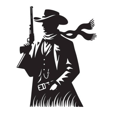 Klasik Kovboy Silueti Vektör İllüzyonu Batı Amerika Simgesi