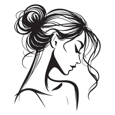 Zarif Kadın Saç Tarzı Silüet Vektör Güzellik Tasarımı İllüstrasyonu