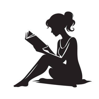 Kitap Okuyan Kadın Siluet Vektörü Eğitim Tasarımları İllüstrasyonu