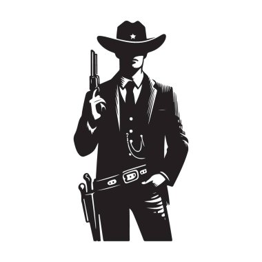 Siluet Kovboy Şerifi Gun Western Illustration Standing Outlaw Vector