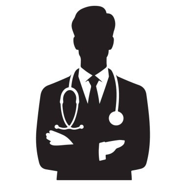 Stetoskop tıbbı profesyoneli ile Doktor Siluet vektör çizimi
