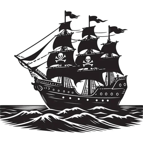 Ayrıntılı Korsan Gemisi Vektör Resimlendirme Sanatı Altında Macera