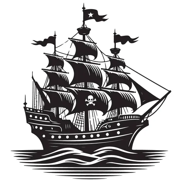 Korsan Gemisi Siluet Vektörü Macera ve Denizcilik Temaları İllüstrasyonu