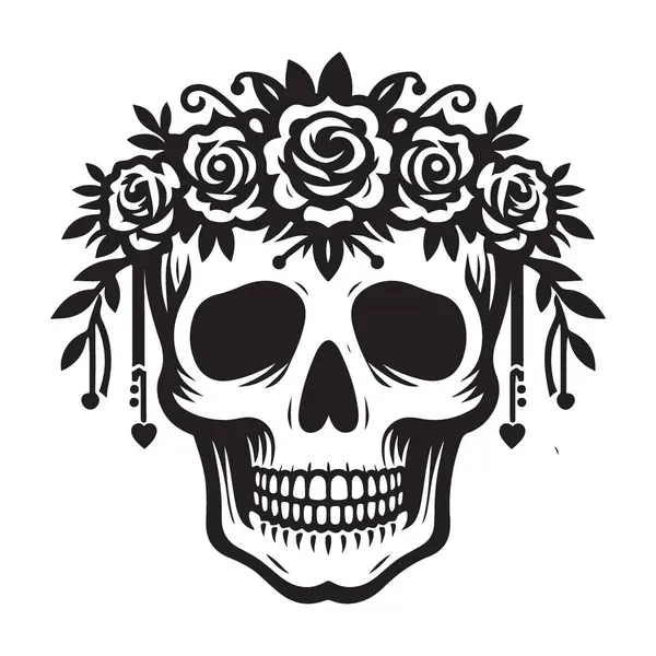 Ölü Sanatlar Günü için Çiçek Vektörlü Şeker Kafatası