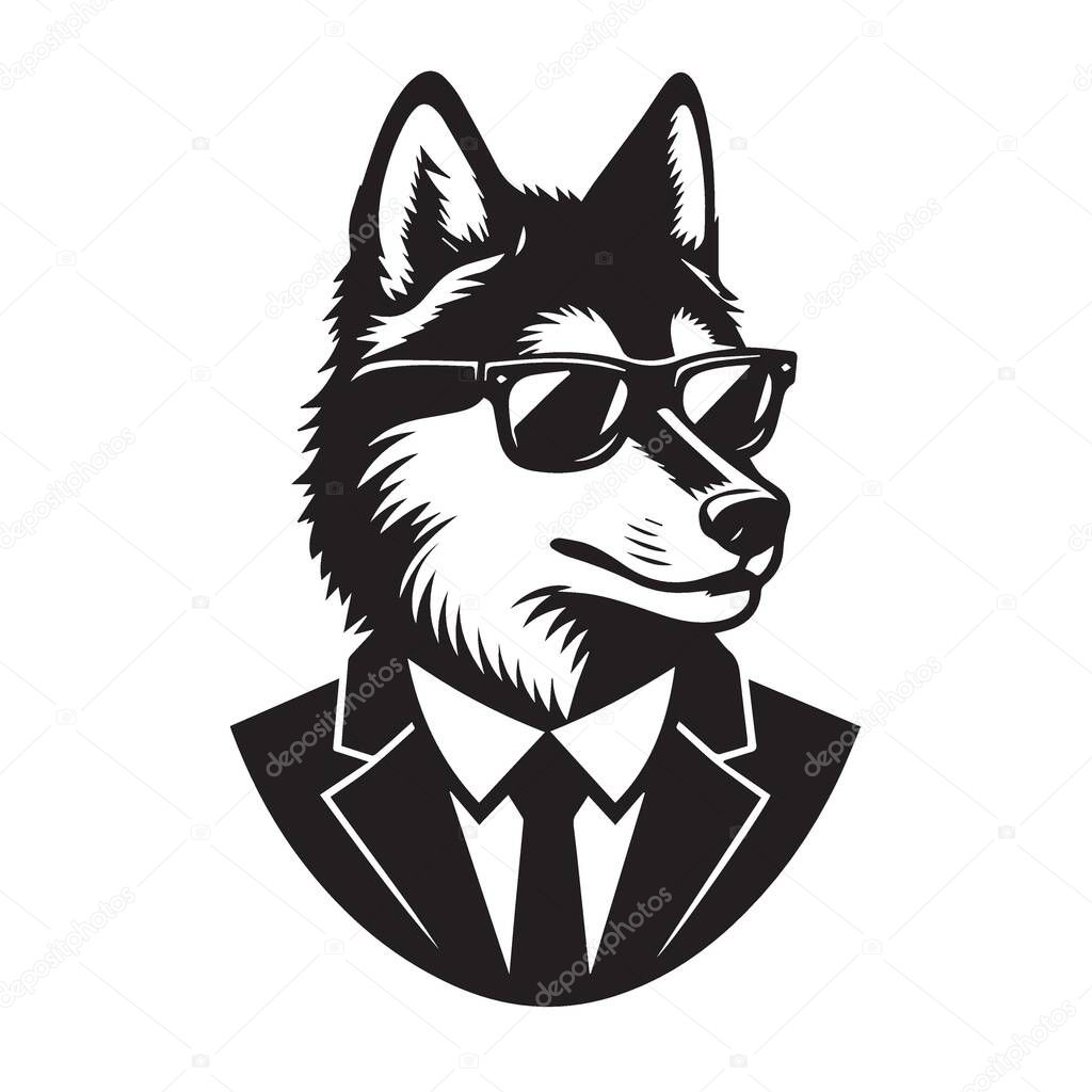 Stylish Husky Dog in Suit Silhouette Vector Illustration
