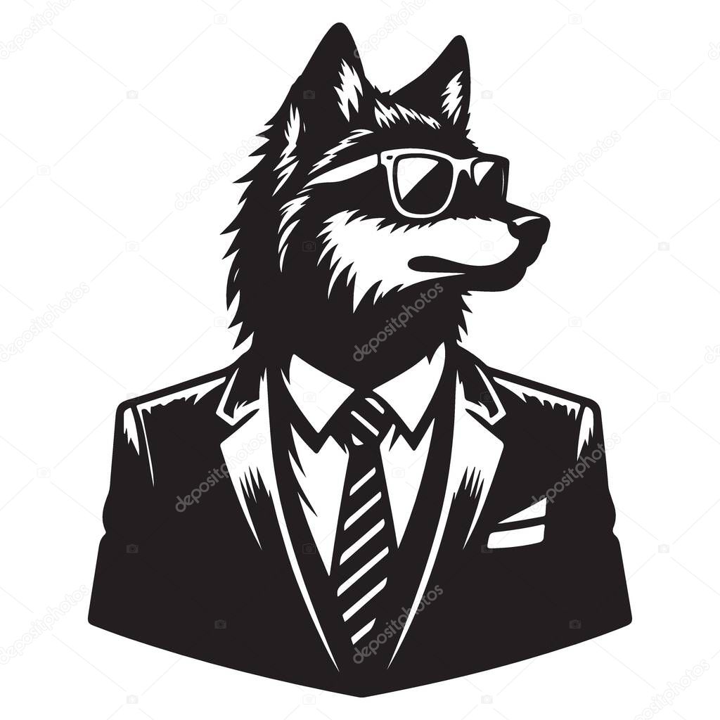 Trendy Wolf in Suit Vector Illustration Cool and Stylish Design
