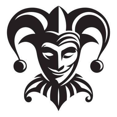 Gülümseyen Maske Vektörü Çizimi ile Gizemli Soytarı Silueti