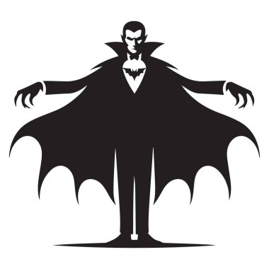 Dramatik Pelerinli Drakula Vektör Tasarımı Silueti