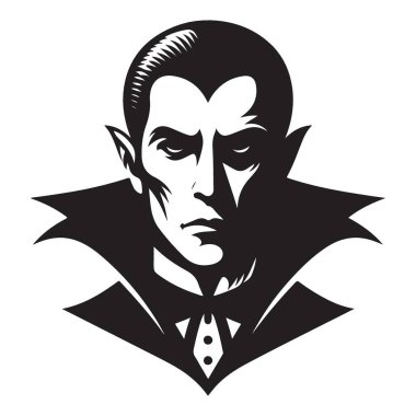 Şiddetli Drakula Siluet Portresi Klasik Vampir Vektör İllüstrasyonu