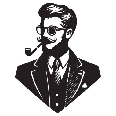 Pipe Portre Vektörü İllüzyonu ve Zarif Tarzı olan Klasik Centilmen