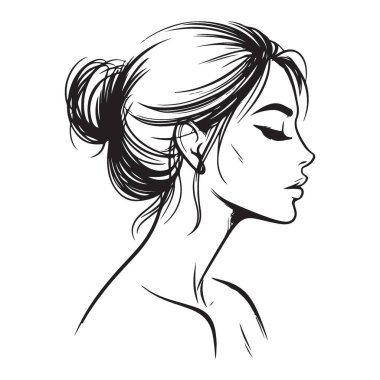 Zarif kadın profili vektör sanatı basit kız çizimi tasarımı