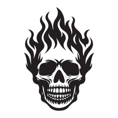 Kenarlı tasarım ve logo için yanan kafatası silueti çizimi