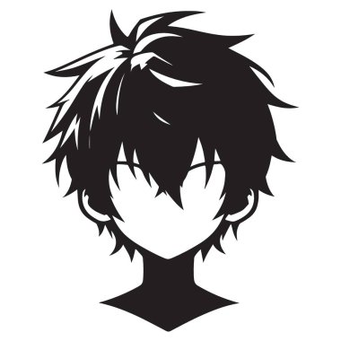 Anime Boy Saç Silueti Görüntü Vektör Sanatı Siyah Saç Tarzı