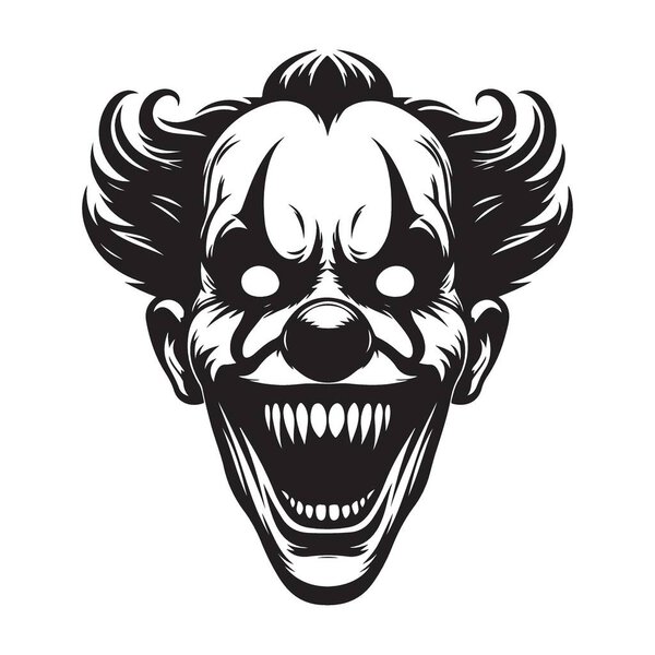 Terrifying Horror Clown Face Illustration for Halloween Costumes Design Elements