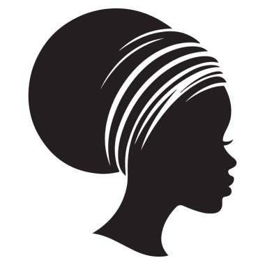 Geleneksel başörtüsü takan Afrikalı kadın siluet vektör portresi