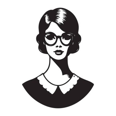 Gözlüklü Vintage Lady Eski Moda Vektörü