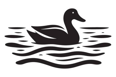 Yüzen Ördek Çizimi Siyah ve Beyaz Vektör Vahşi Yaşam Tasarımı