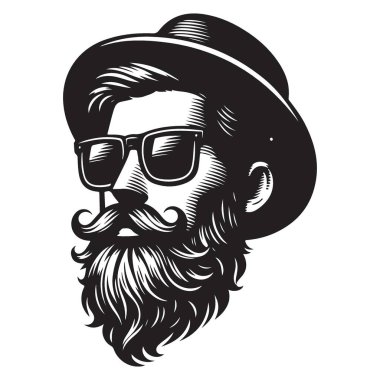 Şapkalı ve Gözlüklü Moda Sakallı Hippi Portresi