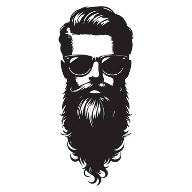 Sakallı ve Güneş Gözlüğü Vektör Resimli Moda Hippi Silueti