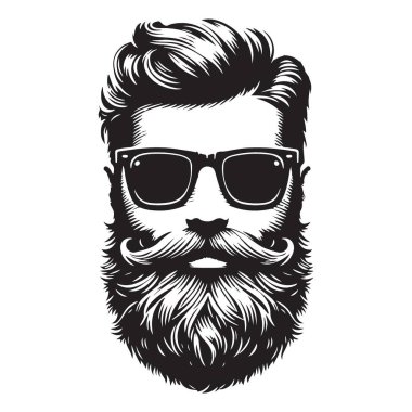 Hippi Sakallı Adam Siluet Vektör Tasarımı Güneş Gözlüklü
