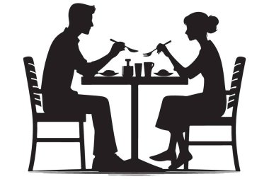 Romantik Çift Silueti Akşam Yemeği Resimleri Randevusu Sahnesi