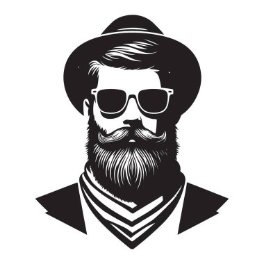 Şapkalı ve güneş gözlüklü havalı sakallı hippi silueti
