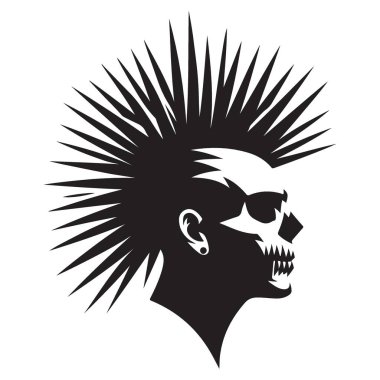 Mohawk Saç Tarzı Siluet Vektör Resimli Serseri Kafatası