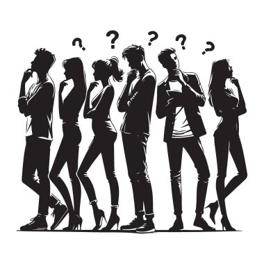 Soru Sorarak Düşünen İnsanlar Grubu Siluet Vektörünü İşaretliyor