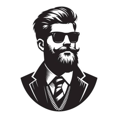Profil için Güneş Gözlüklü Sakallı Adam Siluet Vektör Sanatı