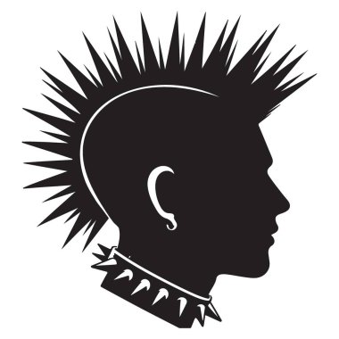 Dikenli Mohawk saç stili punk siluet vektör çizimi