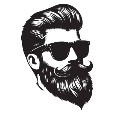 Güneş gözlüklü şık sakallı adam Vektör Portre Tasarımı