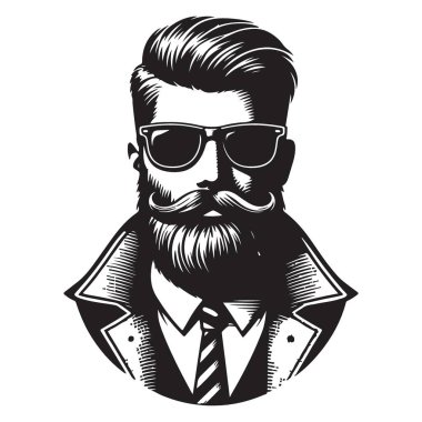 Güneş Gözlüğü Vektörü Grafik Resimli Profesyonel Sakallı Adam