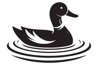 Zarif Ördek Silueti Vektör İllüstrasyonu Dalgalı Suda Yüzüyor