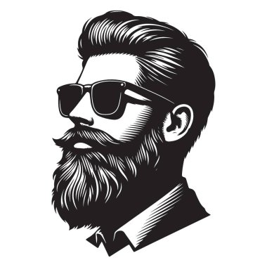 Güneş gözlüğü takan Sakallı Adam Vektör Portre Tasarımı