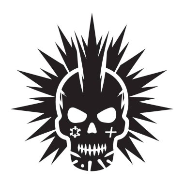 Mohawk silueti olan Punk Skull Kızgın İfade Tasarımı