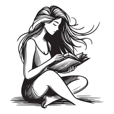 Zarif Kadın Kitap Okuyan Vektör İllüstrasyon Gevşeme Vakti