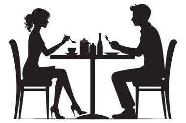 Romantik Çift Silueti Güzel Yemek Restoranı Randevu Gecesi Vektörü