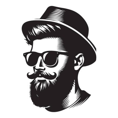 Modern Tasarımlar için Sakallı ve Şapka Vektörü Grafikli Tarz Adamı