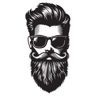 Moda Tasarımları İçin Sakallı Detaylı Güneş Gözlüğü Vektör Sanatı