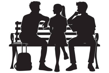 Arkadaşların Silueti Bir Benç Vektör İllüzyonunda Konuşuyor